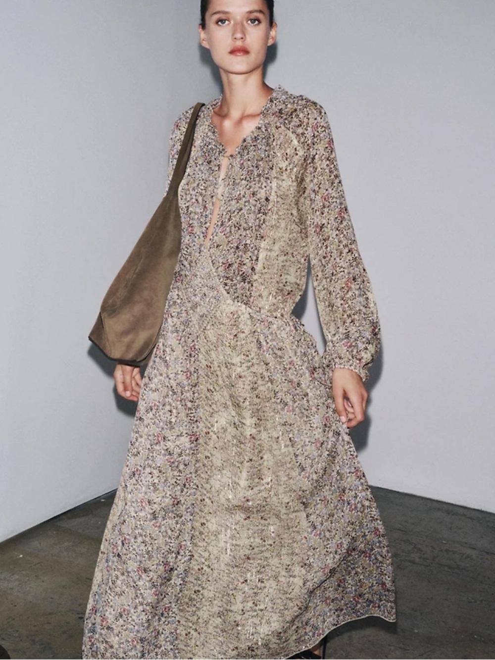 Zara ZW Collection NWT Metallic Thread Floral Maxi Dress Medium 6895/275/333
